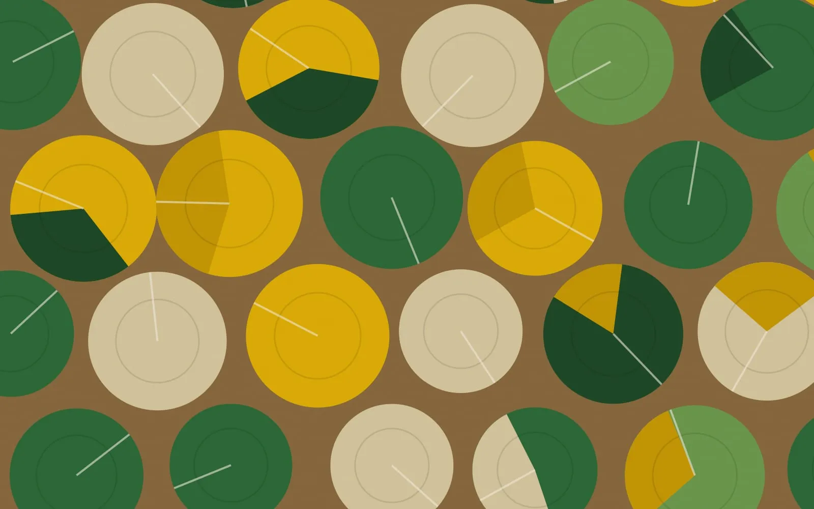 Ilustração abstrata em tons de verde e vinho, com uma faixa sinuosa que lembra um rio cercada por blocos geométricos de mata e lavoura