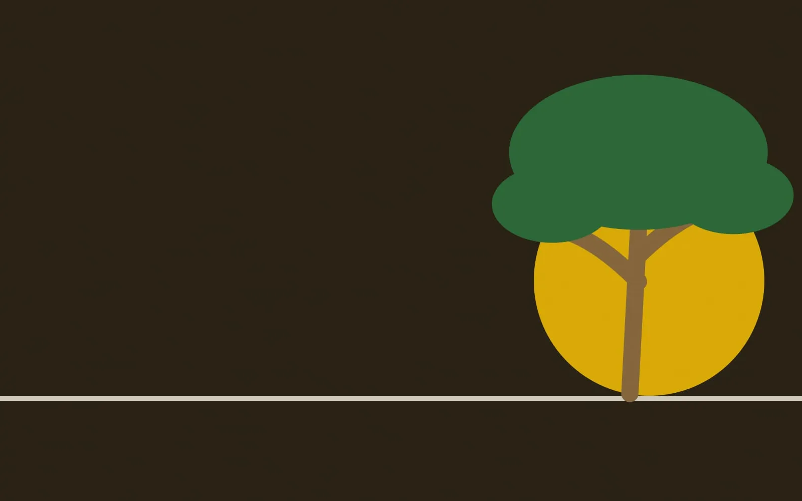Ilustração abstrata em tons de terra escura e dourado, com linhas paralelas que lembram trilhos cruzando faixas de lavoura