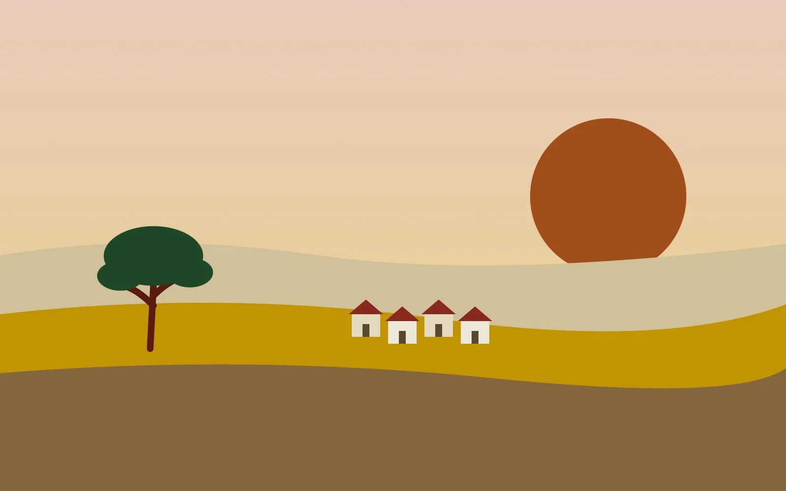 Ilustração abstrata em tons de terra, vermelho-brasa e dourado, com uma forma arredondada que lembra uma cisterna e linhas que sugerem chuva